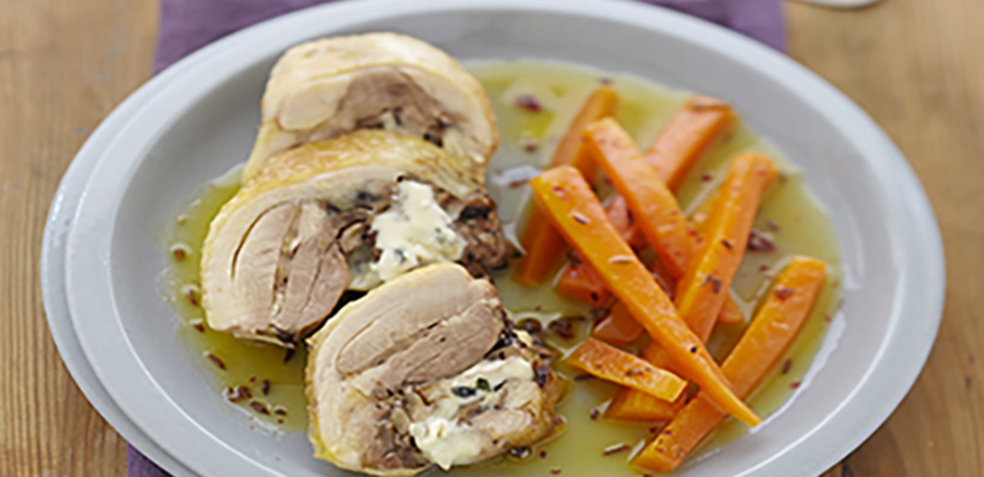Les cuisses de poulet farcies au bleu et aux champignons