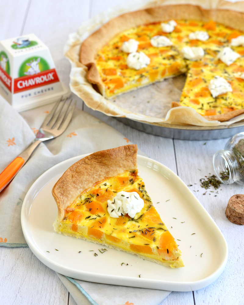 Tarte à la courge, chèvre et thym