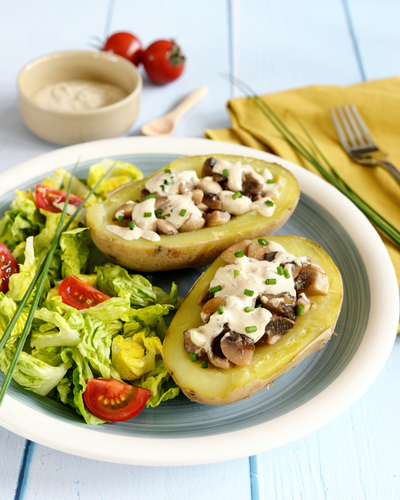 Pommes de terre farcies aux champignons et crème de chèvre