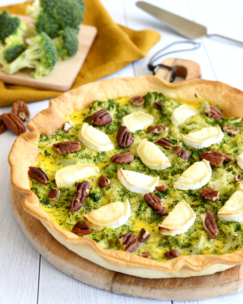 Quiche brocoli, chèvre et noix de pécan