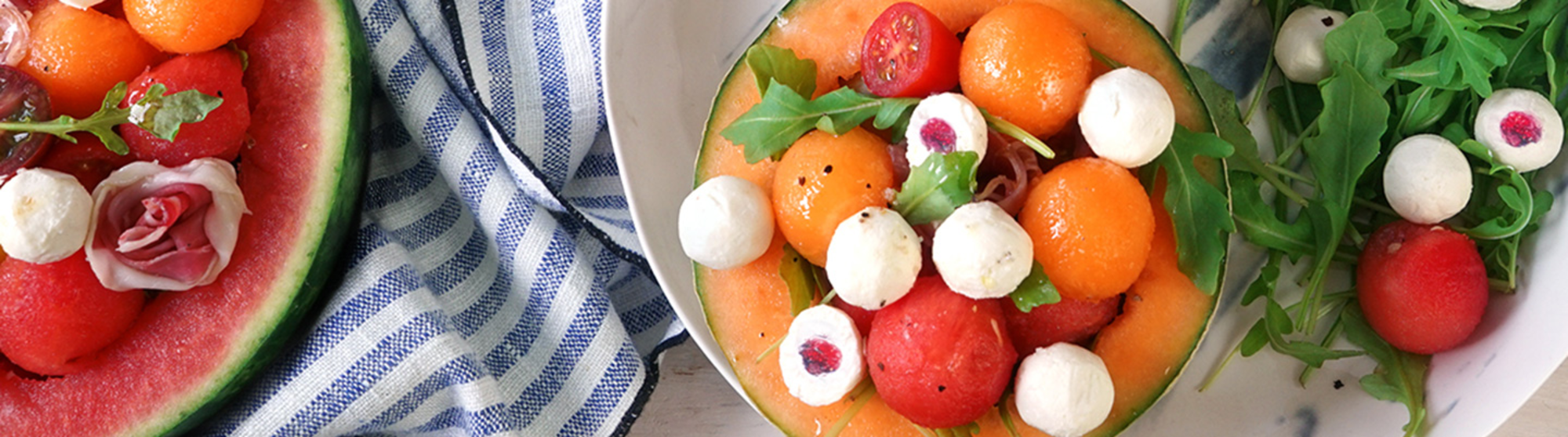 Salade composée pastèque, melon et billes de St Môret