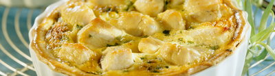 Quiche au poulet, chèvre frais et blette