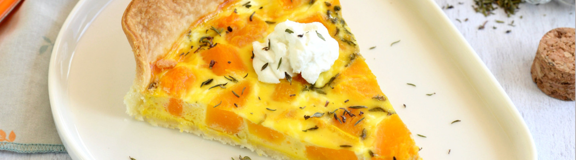 Tarte à la courge, chèvre et thym