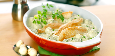 Filet de dinde à la normande, au fromage frais ail & fines herbes