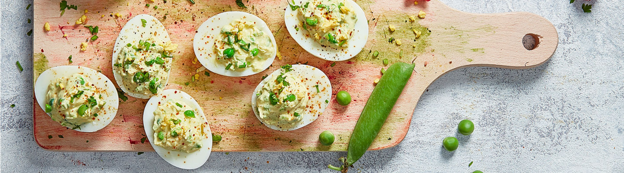 Œufs mimosa au fromage frais et petits pois