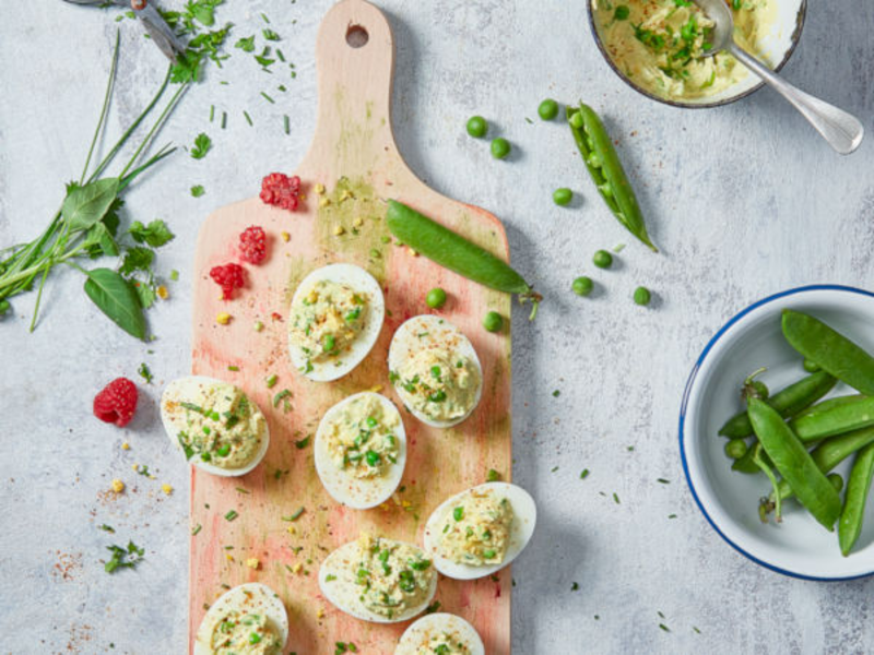 Œufs mimosa au fromage frais et petits pois