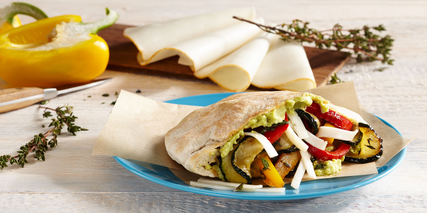 Pita with grilled vegetables and avocado horizontal