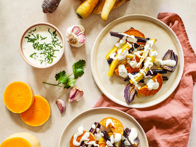 Légumes rôtis et sauce au fromage frais