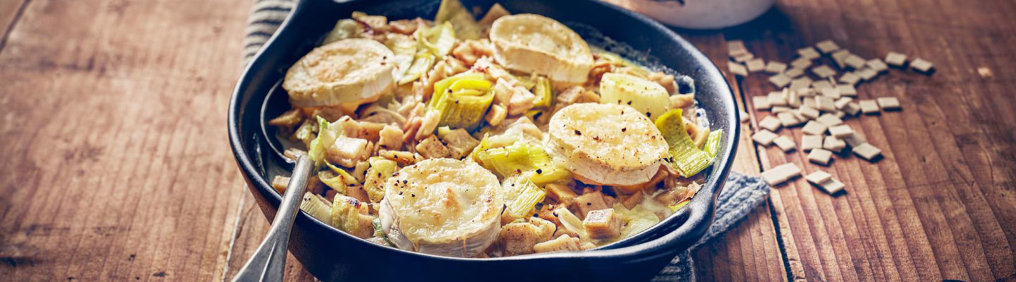 Gratin de crozets aux poireaux et au chèvre