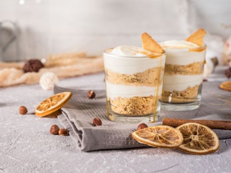 Verrine de mascarpone sans œuf, speculoos et orange