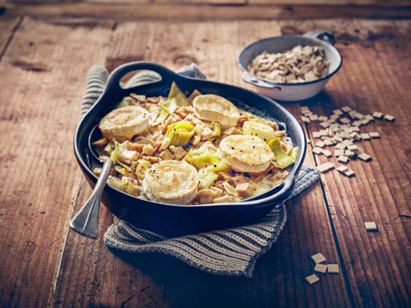 Gratin de crozets aux poireaux et au chèvre