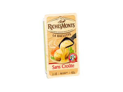 RICHES MONTS RACLETTE SANS CROÛTE AU LAIT DE MONTAGNE TRANCHETTES 420G