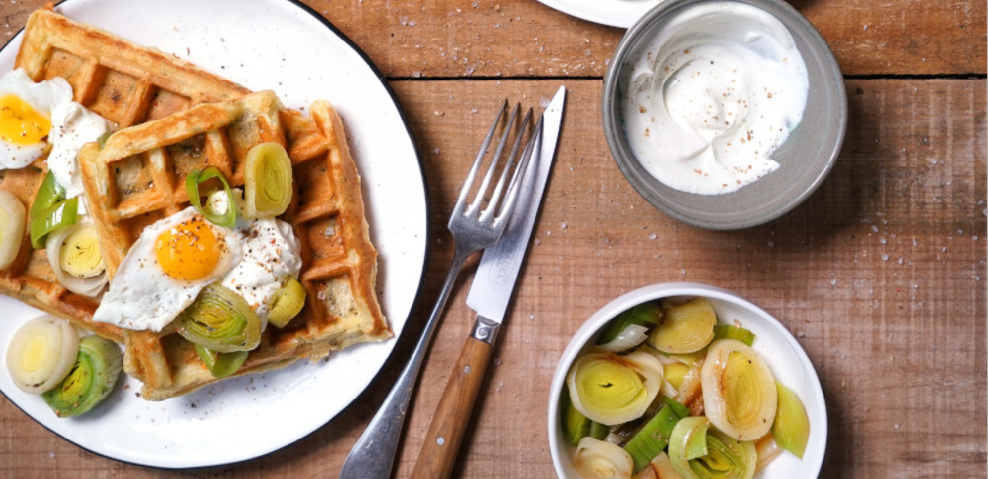 Gaufres salées aux poireaux et fromage frais