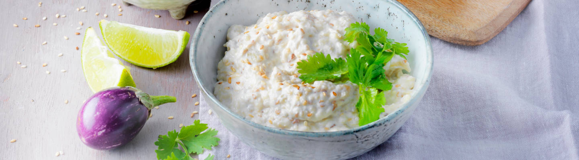 Caviar d'aubergine au fromage frais et sésame