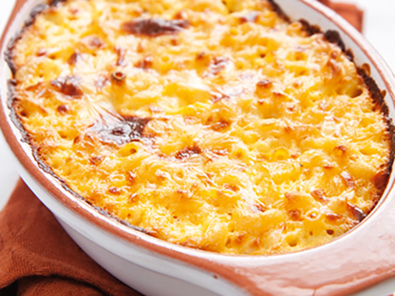 Gratin de macaroni au jambon et fromage de brebis