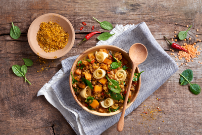 Dahl de lentilles aux légumes et fromage