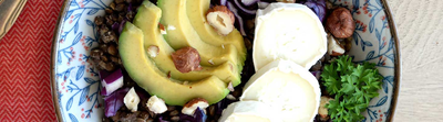 Salade de lentilles, chou rouge et fromage de chèvre