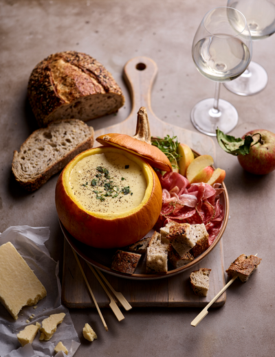 Fondue à la citrouille et au cheddar