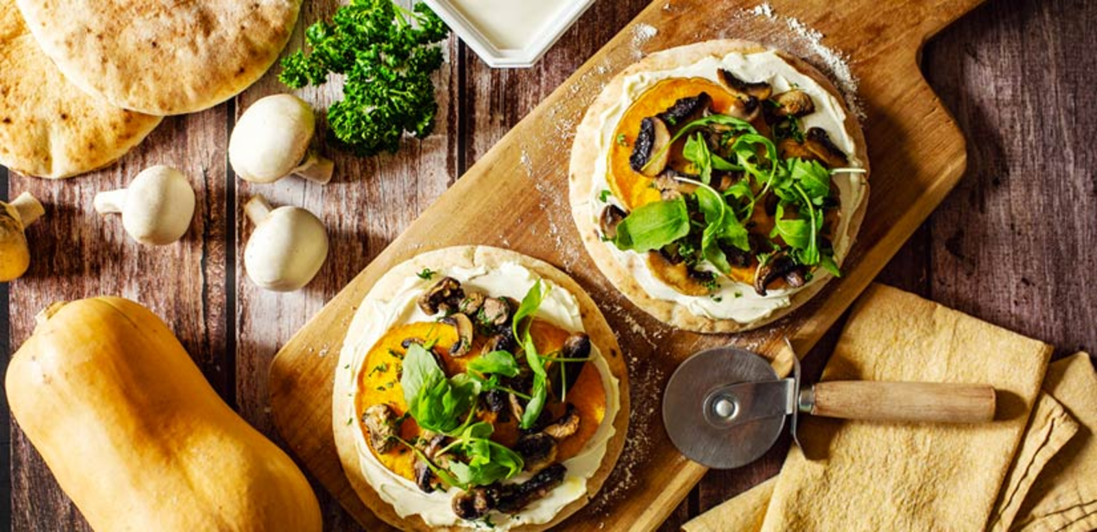 Pizza pita champignons et butternut