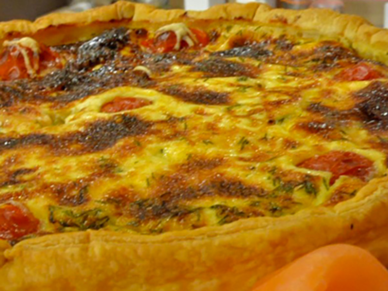 Quiche au saumon, poireau et fromage frais