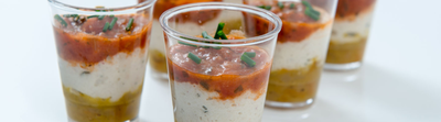 Verrine apéritives aux tomates, courgettes et fromage de brebis