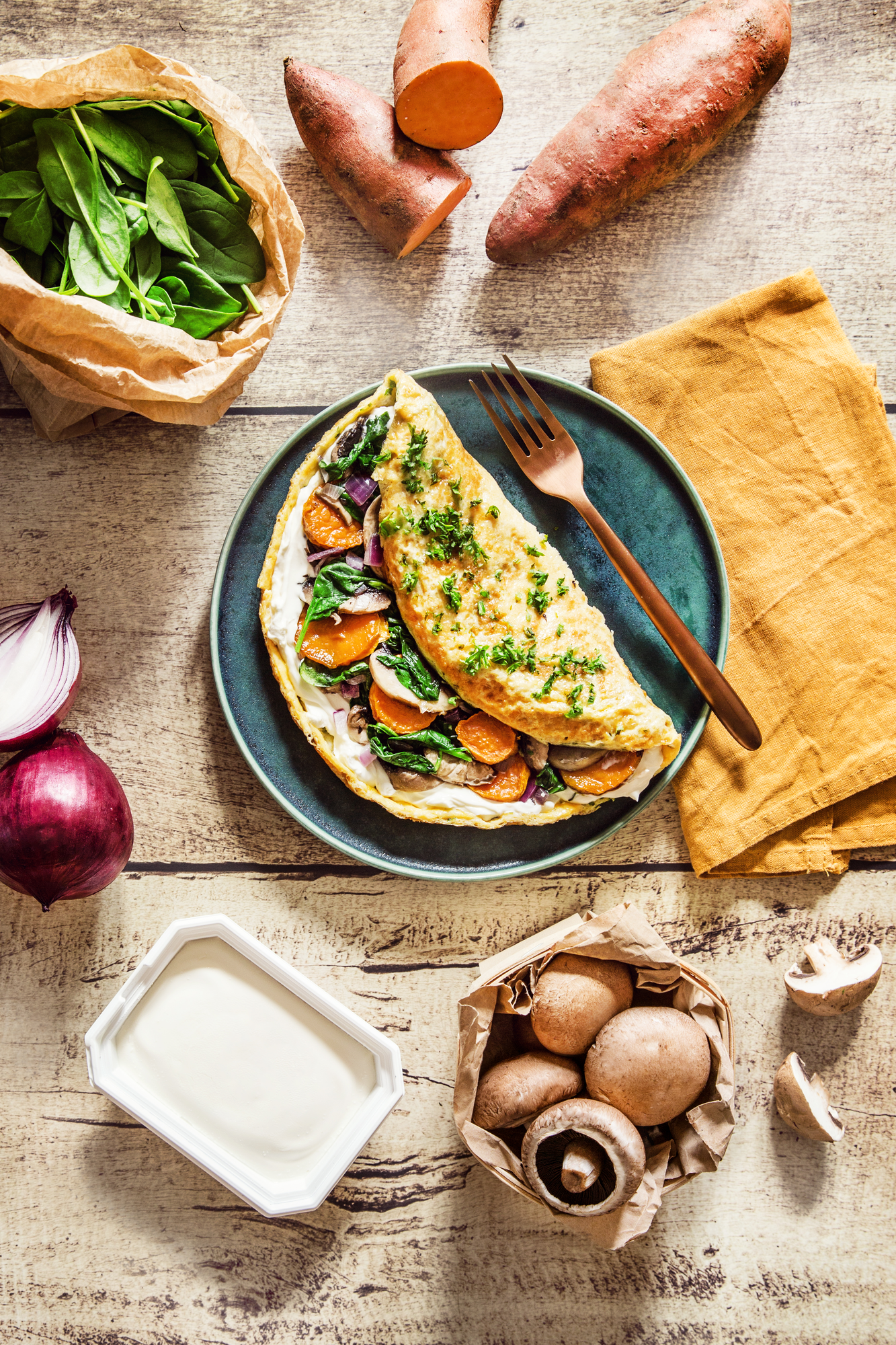 Omelette champignons et épinards