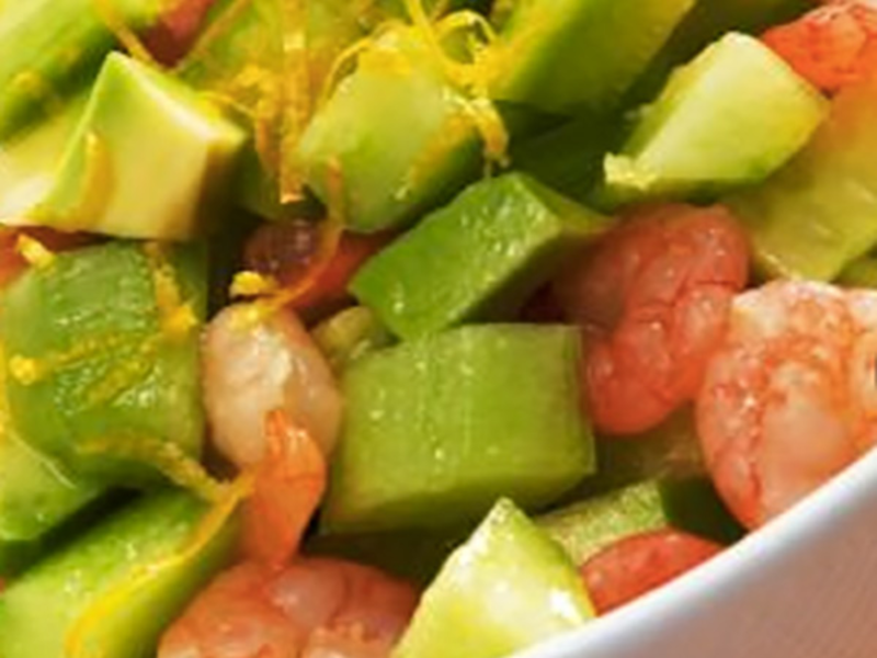 Salade de crevettes et avocat au fromage frais