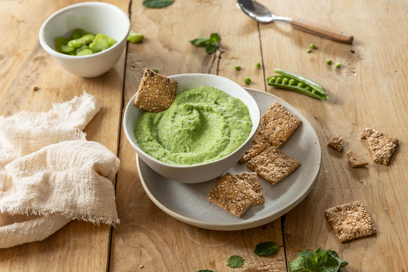 Dip fèves petits pois menthe et fromage de brebis