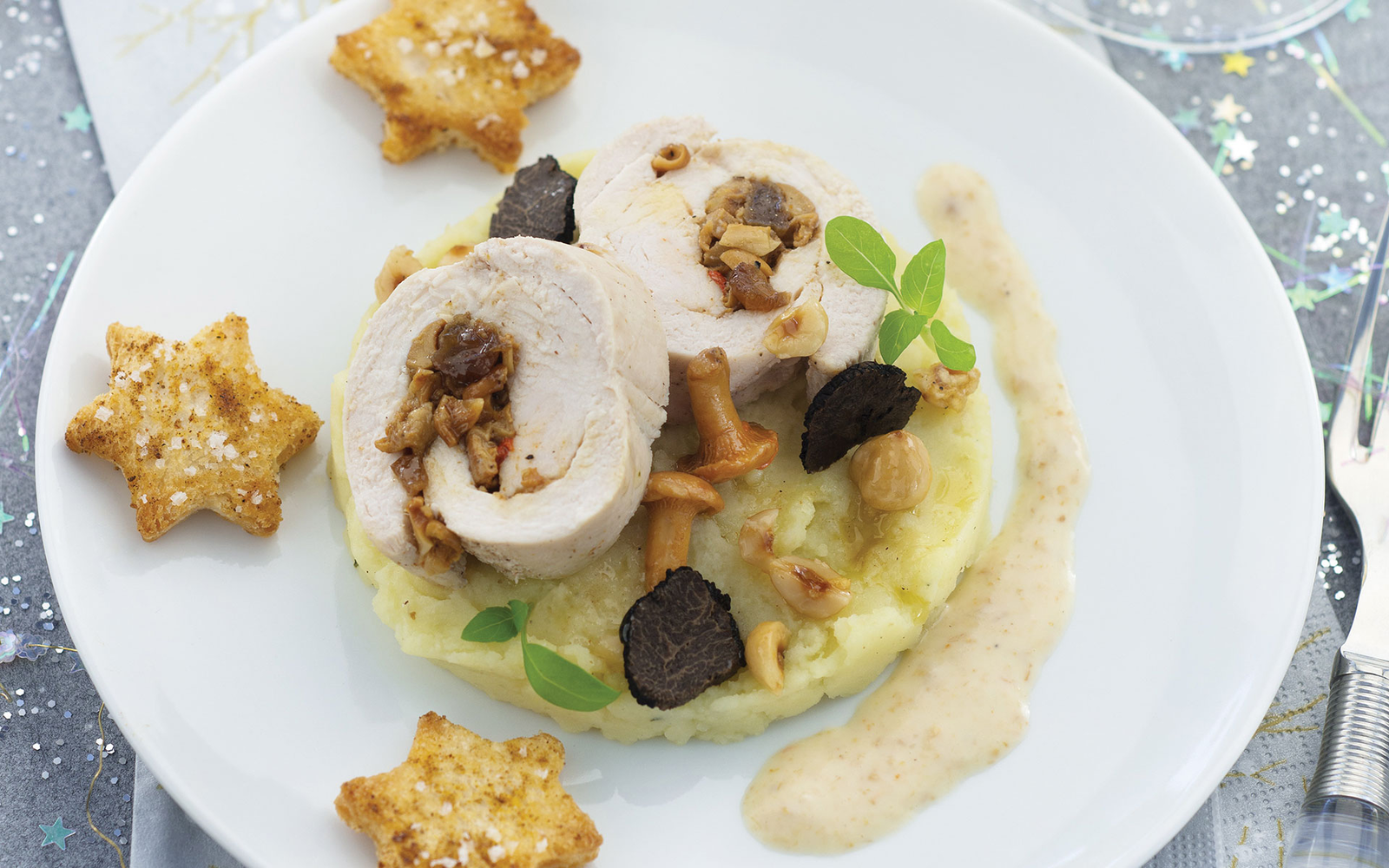 Roulade de dinde, champignons et crème champignons aux truffes