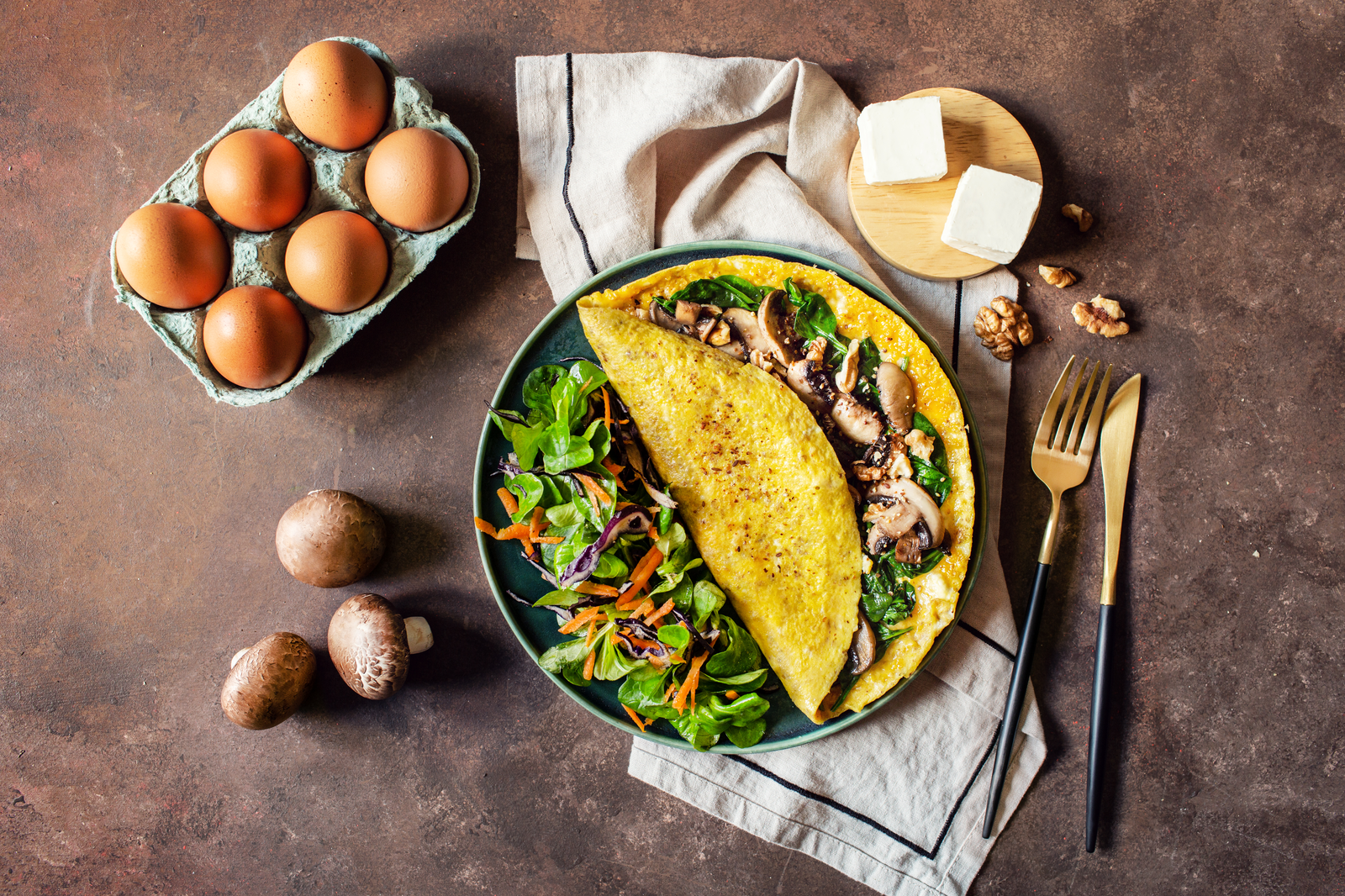 Omelette aux champignons et salade - Paysage