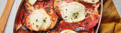 Gratin aubergines et mozzarella di bufala