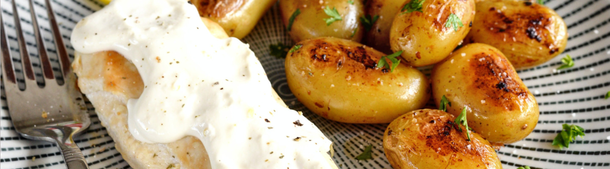 Blanc de poulet, sauce citron et chèvre frais