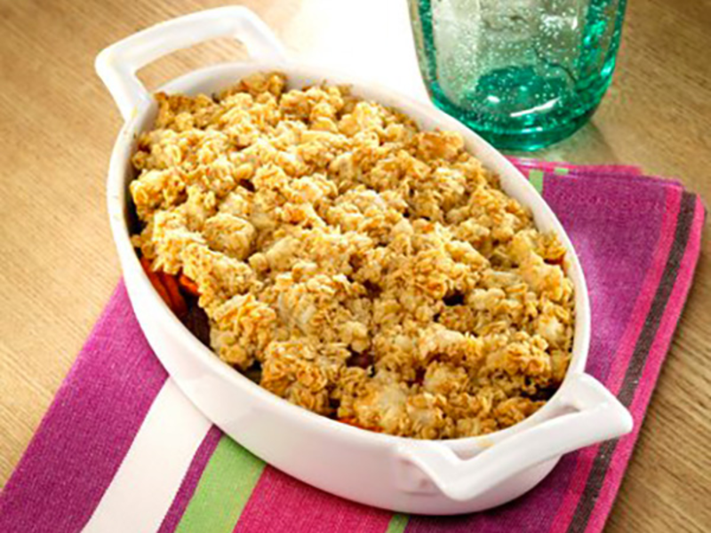 Crumble d’agneau à l’avoine et au fromage de chèvre frais