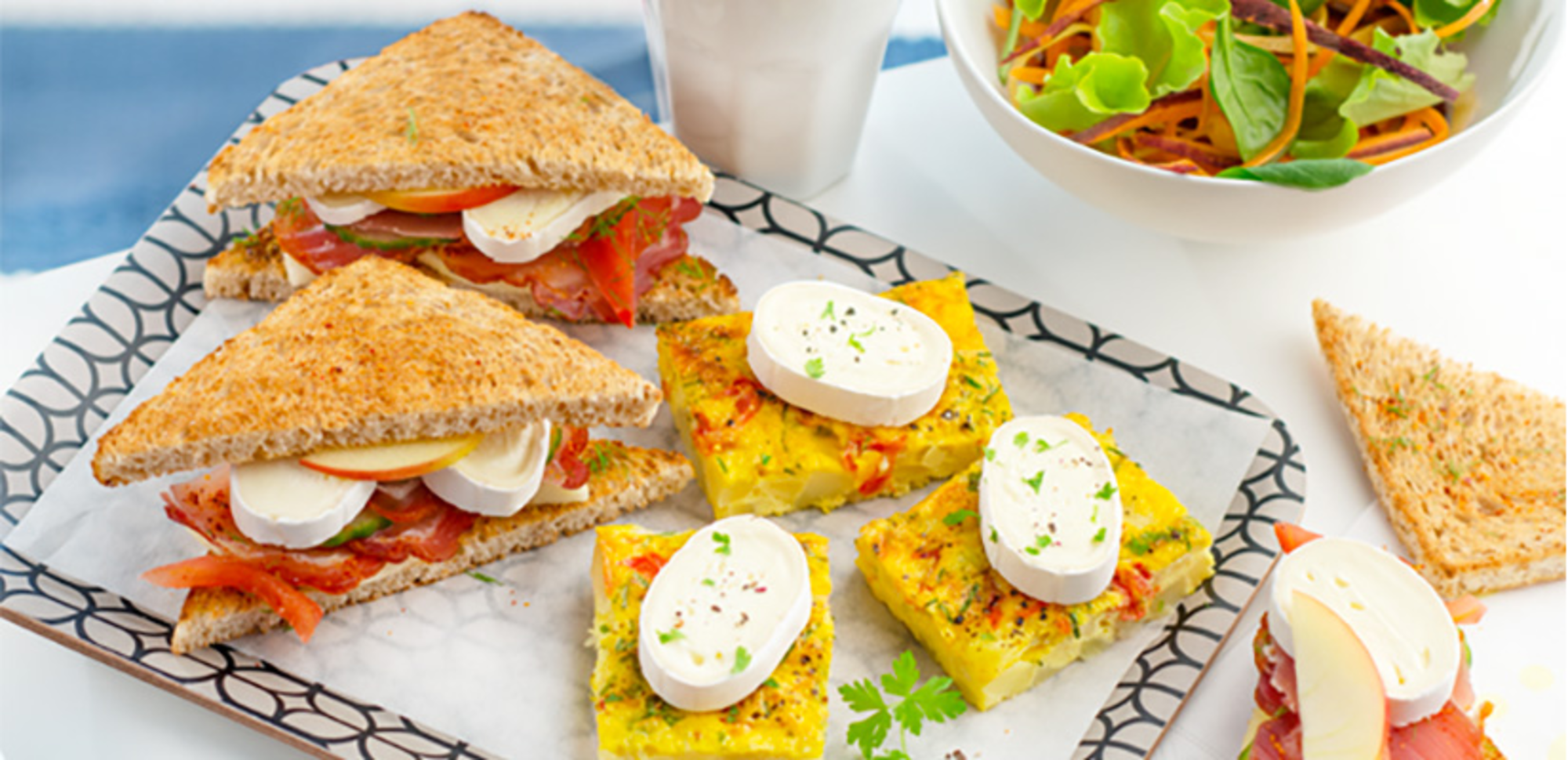 Tortilla au fromage et sandwich pomme-crudités