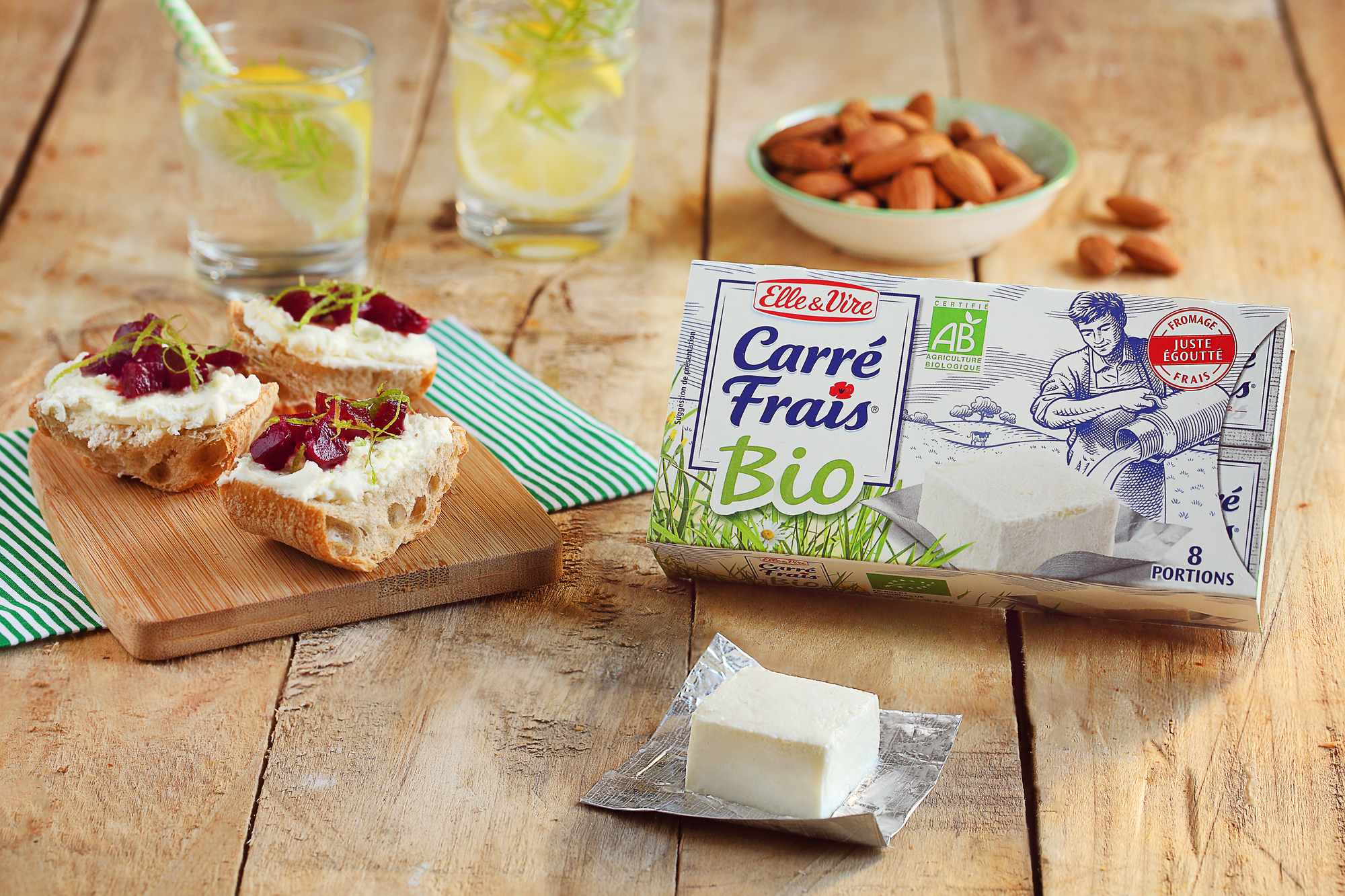 Carré frais Bio avec carré déballé et tapas