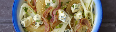 Salade de fenouil au bleu, poire et pancetta