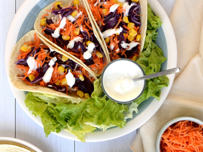 Tacos de crudités au chèvre frais