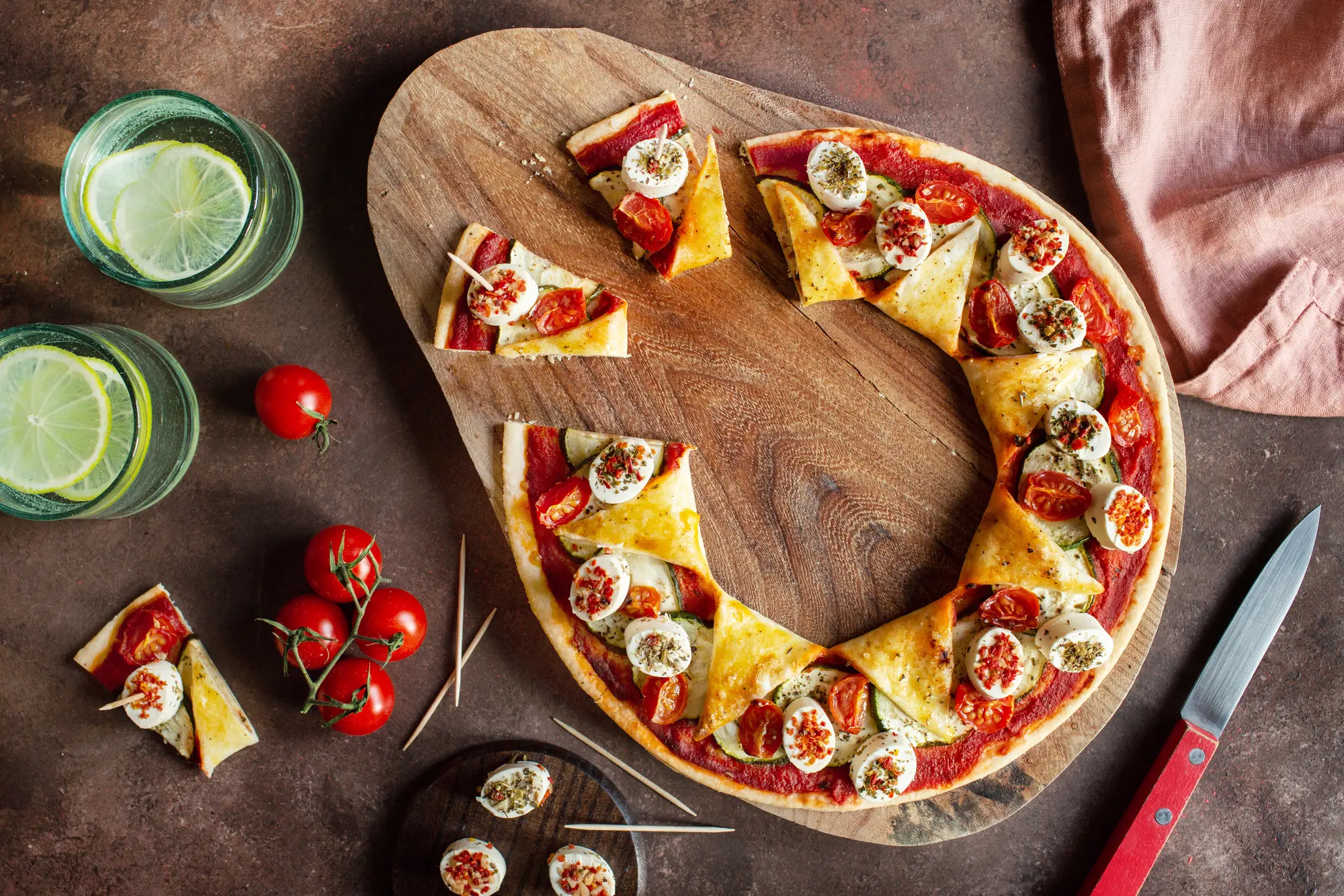 Tarte couronne aux légumes et fromage apéritif aux saveurs italiennes