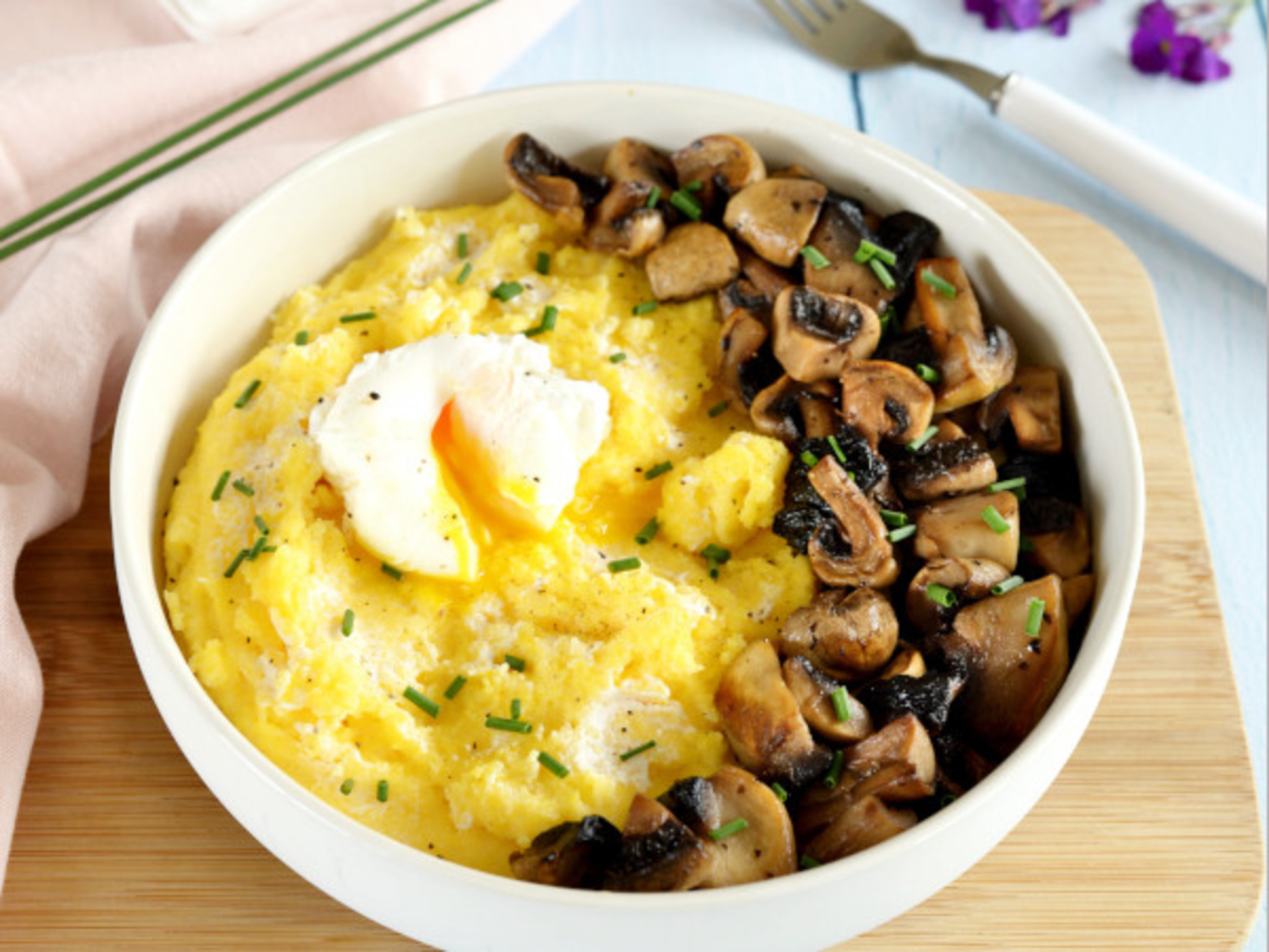 Polenta crémeuse aux champignons et Chavroux