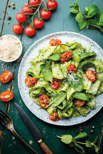 Courgettes marinées au pesto de roquette