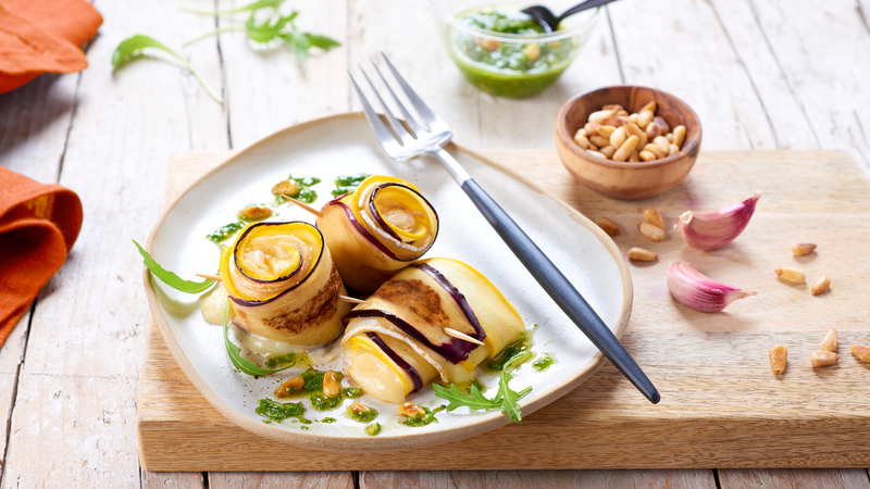 Roulés de courgette et d'aubergine au fromage