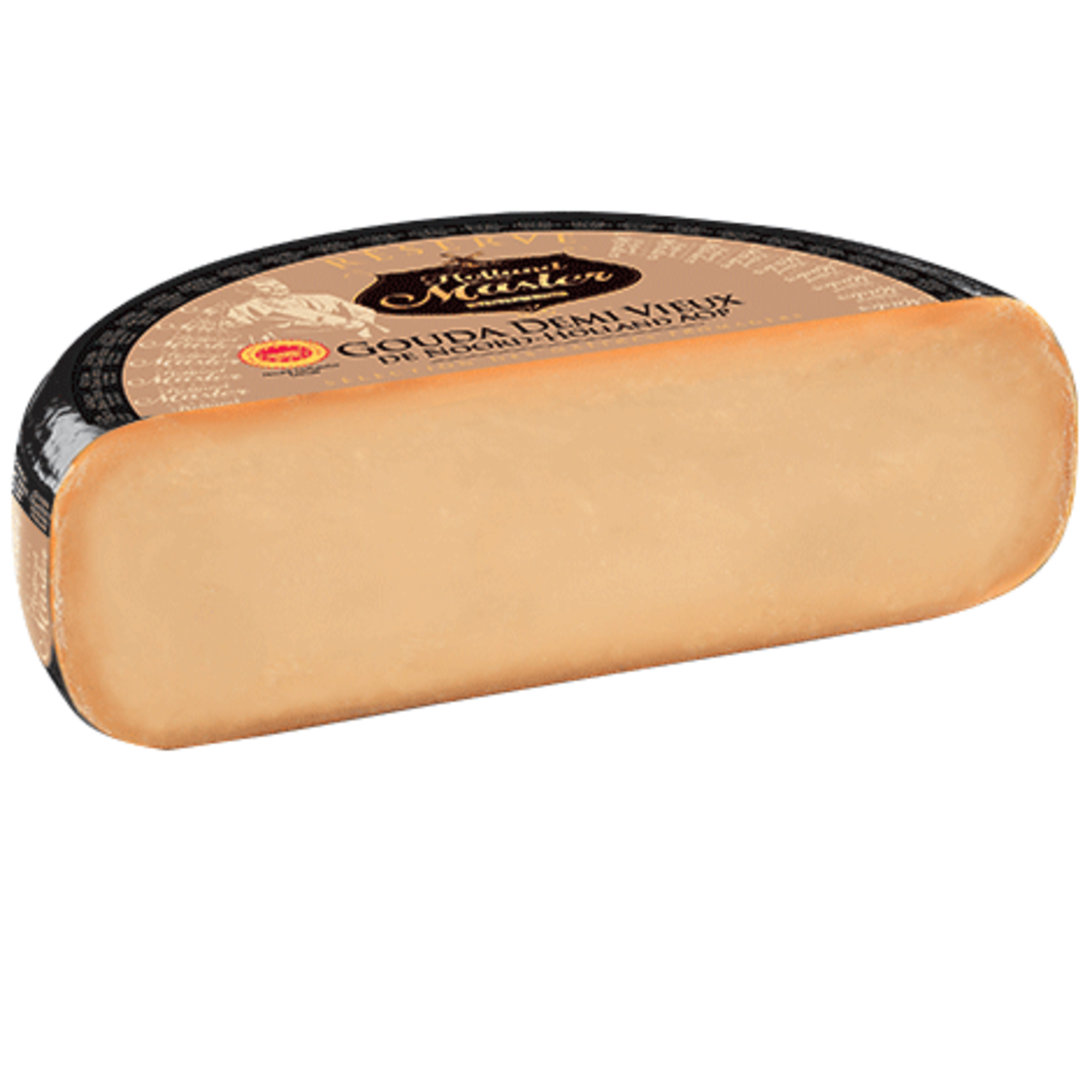 RESERVE HOLLAND MASTER GOUDA DEMI-VIEUX DE NOORD HOLLAND AOP COUPE 1/2 MEULE 34%MG 5,6KG