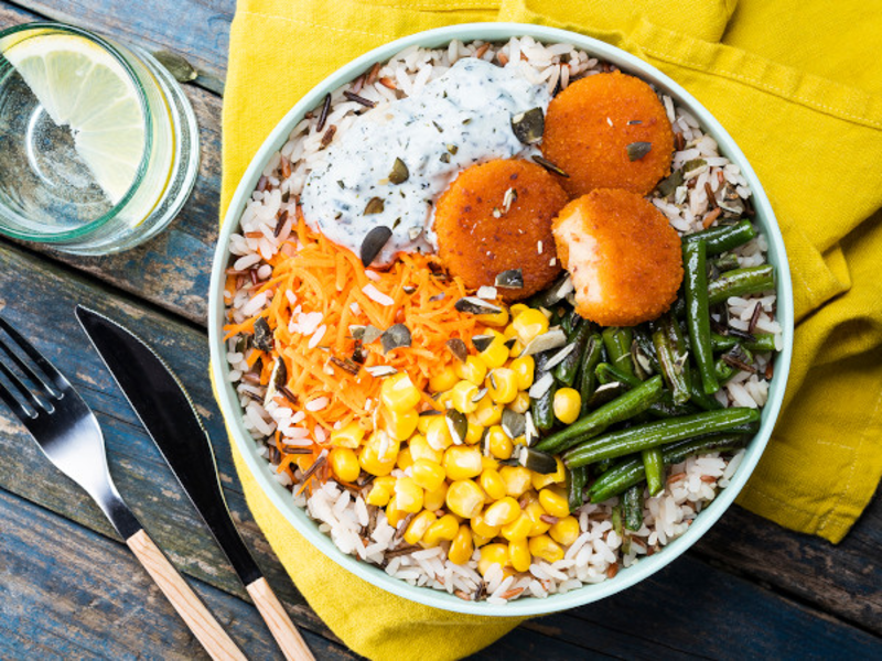 Poke bowl au fromage pané