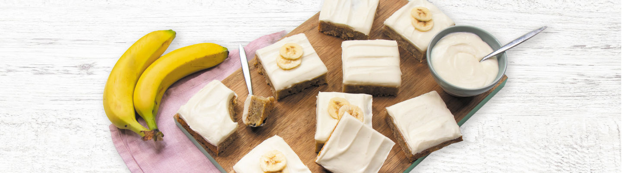 Banana bread, glaçage au fromage frais