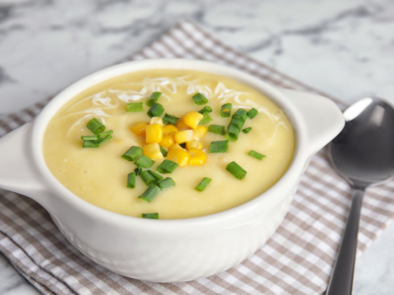 Purée de maïs au curry et fromage frais