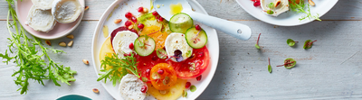 Carpaccio de tomates et concombre au chèvre