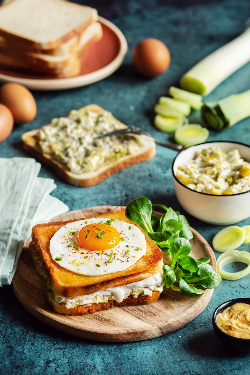 Croque-monsieur aux poireaux et fromage frais