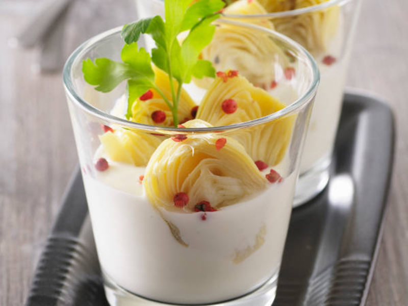 Verrine au fromage frais et cœur d'artichaut