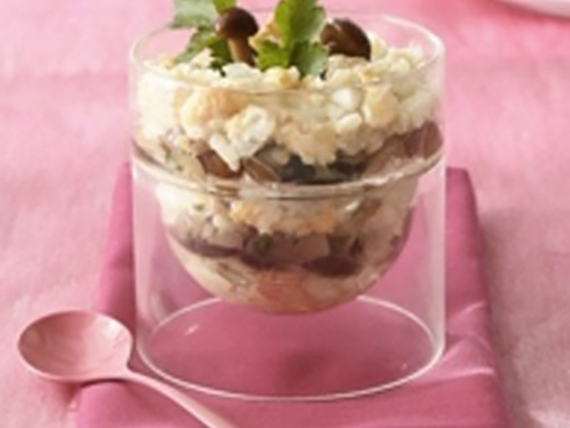Verrine de risotto aux champignons et au fromage