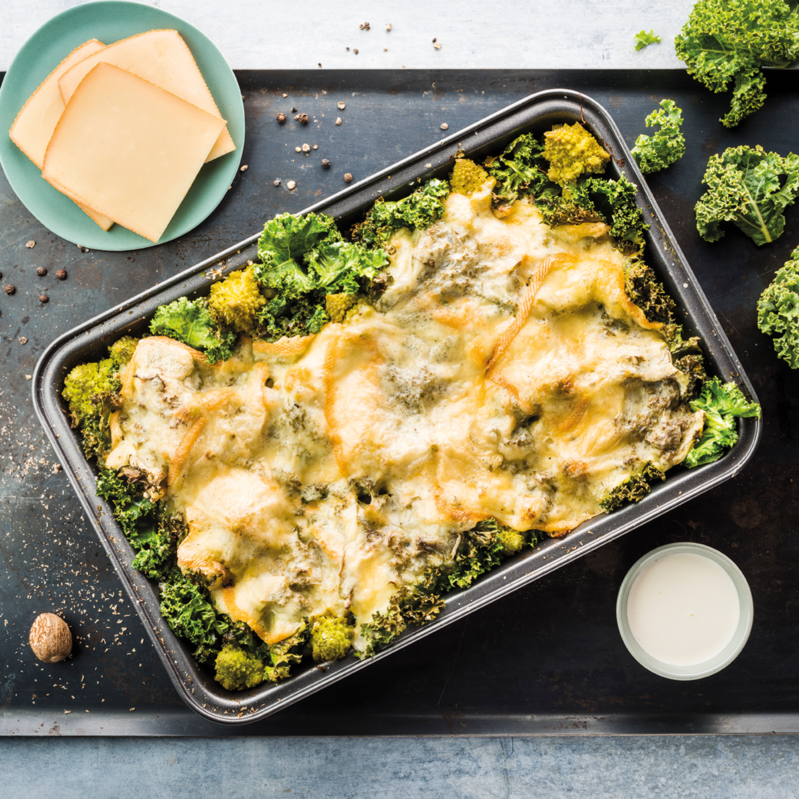 Gratin de chou kale et romanesco à la raclette RichesMonts